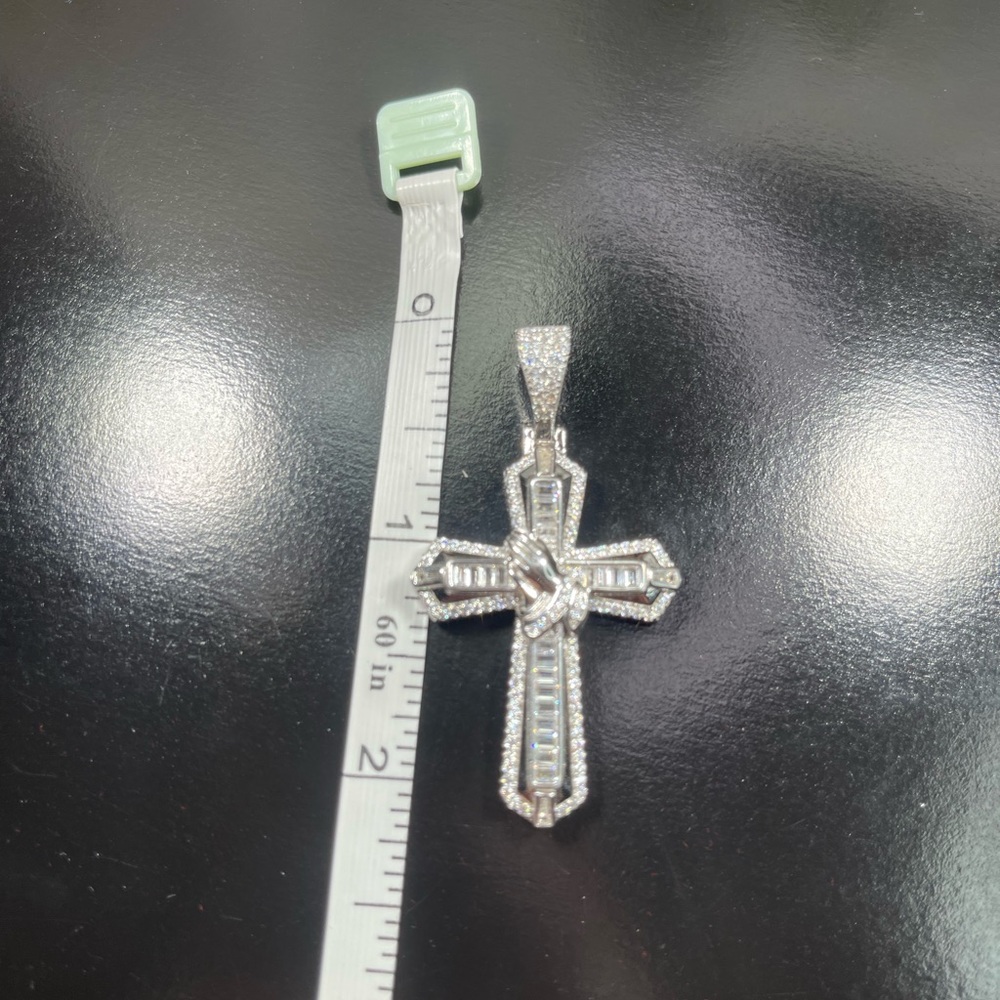 Solid 925 Silver Cross Praying Hands Pendant - image 4